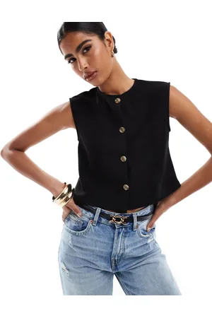 ASOS Chaleco corto de corte cuadrado con hombros anchos de canalé de