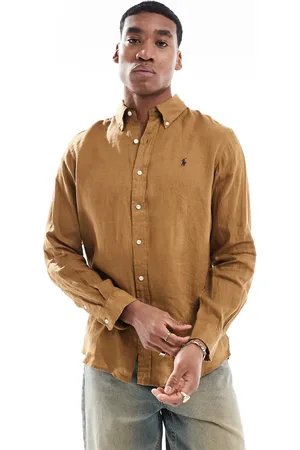 Ralph Lauren Camisa color tostado de corte custom con logo de icono de lino de -Marrón