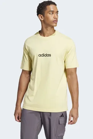 adidas Camiseta amarillo pastel y negra de punto liso Essentials Linear de