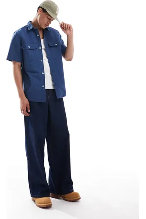 Timberland Sobrecamisa azul utilitaria de lino y algodón de