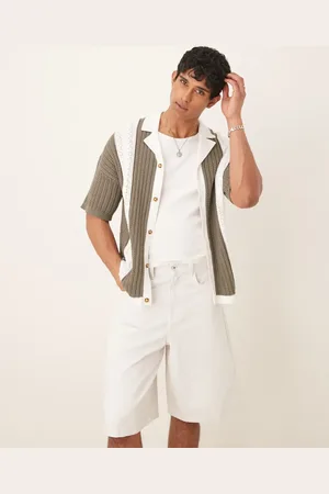 ASOS Polo salvia y crudo abotonado y holgado con cuello de solapas de punto de croché de -Neutro