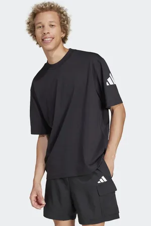 adidas Camiseta negra y blanco de corte suelto con logo de 3 bandas Essentials de -Negro