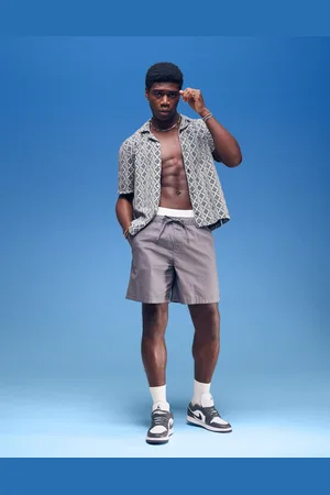 ASOS Pantalones cortos grises de corte ancho de mezcla de lino de
