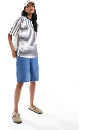 ASOS Camiseta a rayas extragrande con acabado moteado de -Blanco
