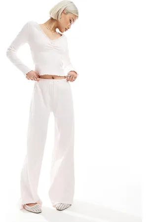 Miss Selfridge Pantalones rosas de pernera ancha de punto pointelle de (parte de un conjunto)