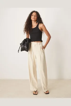 ASOS Pantalones de sastre amarillo pastel a rayas de pernera ancha con detalle de pinzas de -Multicolor