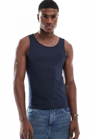 ASOS Camiseta azul marino ajustada de tirantes de