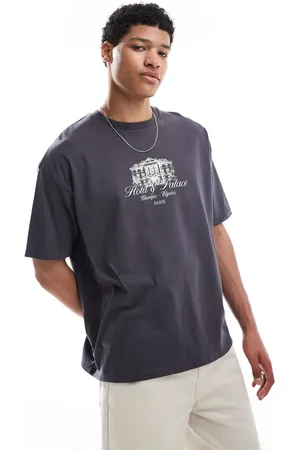ASOS Camiseta gris carbón extragrande con estampado gráfico de ciudad de