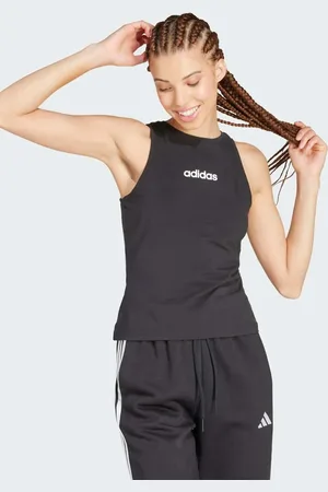 adidas Top negro y blanco sin mangas de corte slim de algodón Essentials Linear de