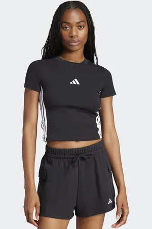 adidas Camiseta negra y blanca de corte slim con diseño encogido y 3 rayas Essentials de -Negro