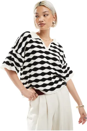 ASOS Polo a rayas monocromáticas holgado de punto calado de -Multicolor
