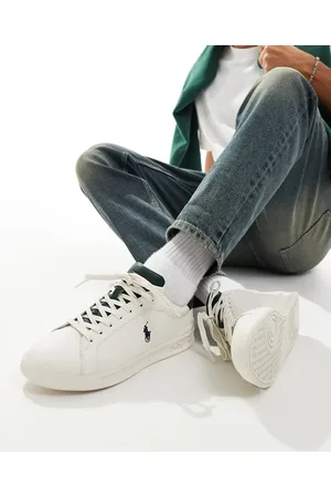 Ralph Lauren Zapatillas de deporte blancas con logo verde azulado de cuero Heritage Court de -Blanco
