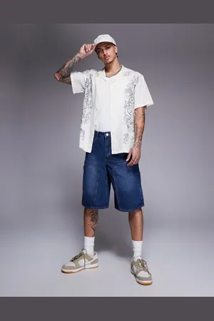 Liquor N Poker Pantalones cortos vaqueros holgados de estilo carpintero de