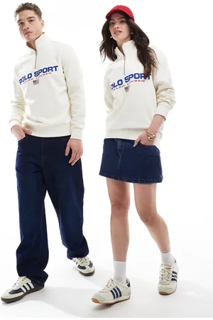 Ralph Lauren Sudadera color unisex con media cremallera y logo de bandera grande en el pecho de la colección cápsula Sport de -Blanco