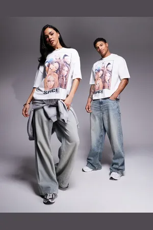 ASOS Camiseta blanca unisex de corte cuadrado extragrande con estampado de las Spice Girls de