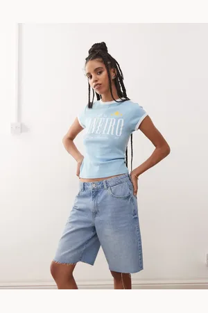 Noisy May Pantalones cortos vaqueros holgados de talle alto con lavado azul claro de