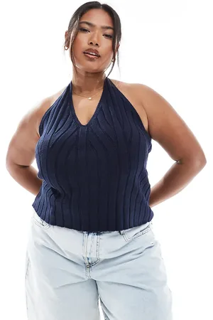 ASOS Top con cuello halter de canalé ancho de ASOS DESIGN Curve