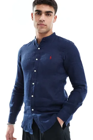Ralph Lauren Camisa de corte slim con cuello panadero y logo de lino Icon de