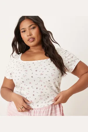 ASOS Camiseta de pijama con estampado de flores y frutas Mix & Match de ASOS DESIGN Curve-Multicolor