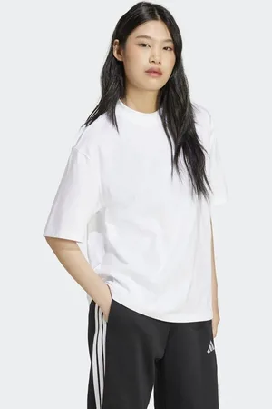 adidas Camiseta blanca de corte boyfriend con logo Essentials Contemporary de