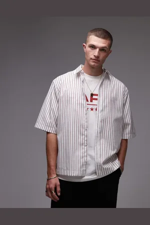 Topman Camisa de vestir a rayas de manga corta de -Rojo