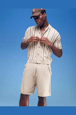 ASOS Polo a rayas de corte cuadrado holgado con botones de tejido texturizado de (parte de un conjunto)-Neutro
