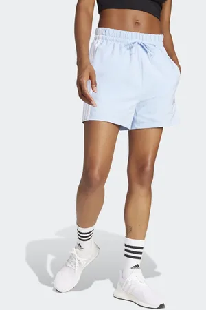 adidas Pantalones cortos azul luminoso y blancos con 3 rayas de algodón Essentials de