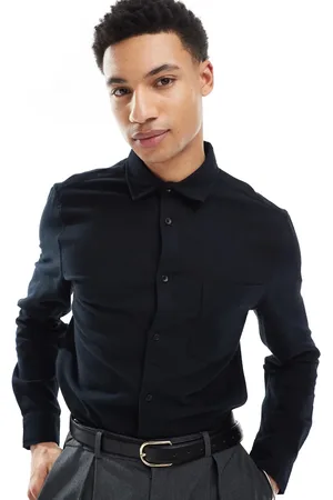 ASOS Camisa Oxford negra de corte estándar con acabado cepillado de