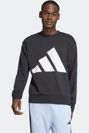 adidas Sudadera negra y blanca con logo grande de felpa rizada Essentials de -Negro