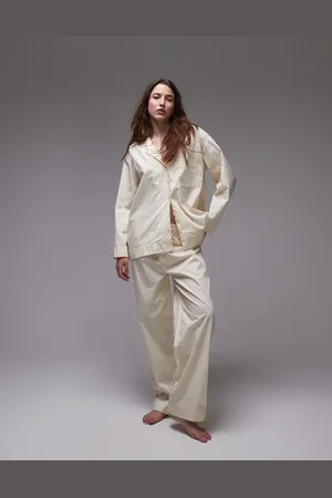 MANGO Pantalones de pijama amarillo pastel de pernera ancha de algodón de (parte de un conjunto)