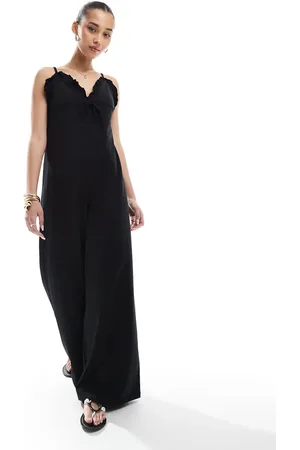 ASOS Mono largo de tirantes y pernera ancha con volantes de