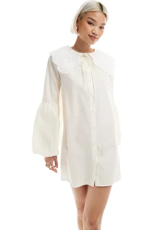 Miss Selfridge Vestido amplio con mangas globo y cuello extragrande de