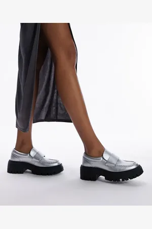 Topshop Mocasines plateados con suela gruesa Lottie de