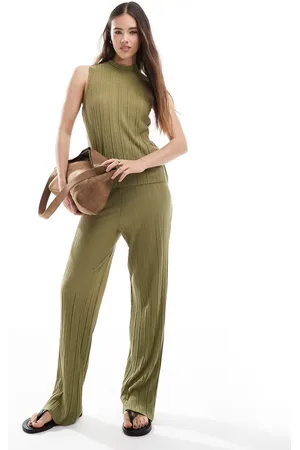 VERO MODA Pantalones caquis plisados de (parte de un conjunto)-Verde
