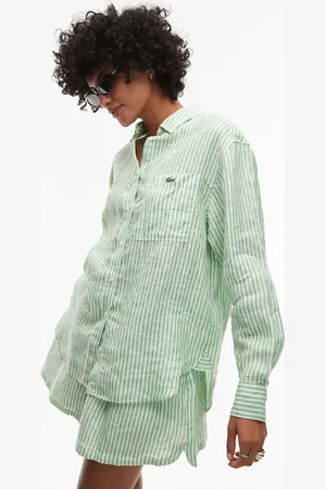 Lacoste Camisa a rayas verdes y blancas extragrande de manga larga de (parte de un conjunto)