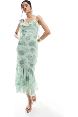New Look Vestido midi verde asimétrico con estampado floral de