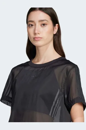 adidas Camiseta negra con 3 rayas de tejido transparente Adicolor de