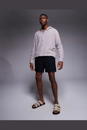 ASOS Pantalones cortos negros de corte ancho de mezcla de lino de
