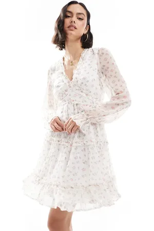 VERO MODA Vestido corto blanco amplio con volantes y estampado de florecitas Smilla de