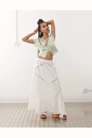 COLLUSION Falda playera larga blanca de estilo wéstern con diseño bordado de