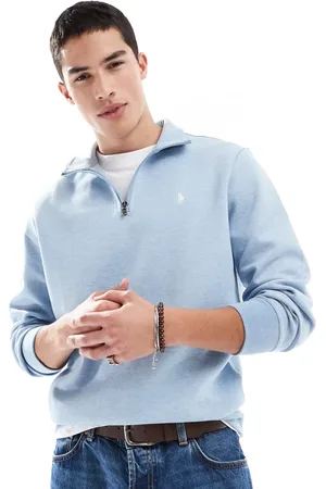 Ralph Lauren Sudadera azul claro jaspeado con media cremallera y logo de punto doble Icon de