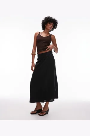ARKET Falda playera midi negra cruzad de lino de