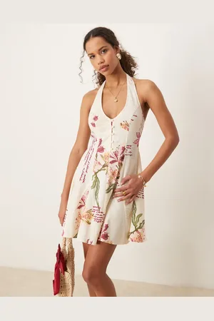ASOS Vestido corto con cuello halter, y godets en el bajo de -Multicolor