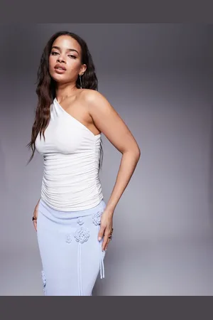 Kaiia Top ceñido asimétrico con lazada y diseño de doble capa de