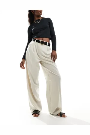 VERO MODA Pantalones dad plateados de pernera ancha con forro de -Beis neutro