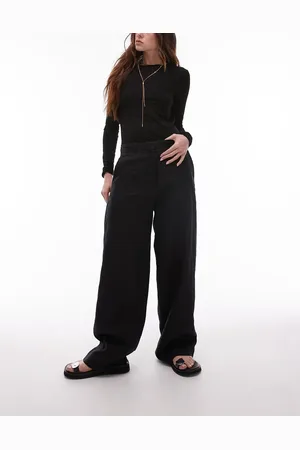 ARKET Pantalones negros de pernera recta con parte delantera lisa de lino de