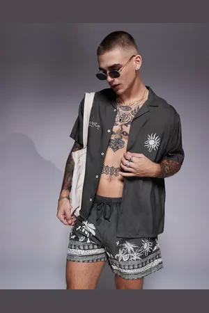 ASOS Camisa de corte cuadrado con cuello de solapas y estampado veraniego de (parte de un conjunto)