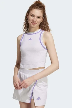 adidas Top corto gris claro jaspeado sin mangas con detalles de color Essentials de