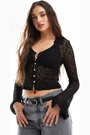 ONLY Camisa negra con mangas acampanadas de encaje de