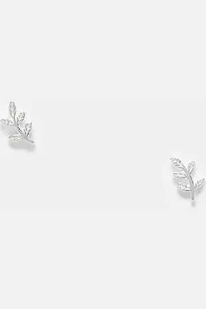 Kingsley Ryan Pendientes de botón con diseño de hojas pequeñas de plata de ley de